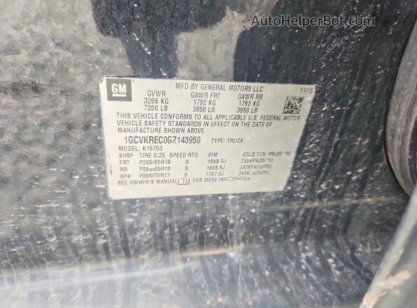1GCVKREC0GZ143950 2016 CHEVROLET SILVERADO Черный 