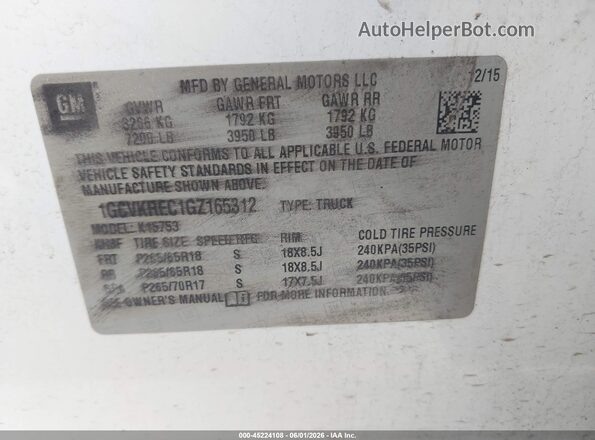 1GCVKREC1GZ165312 2016 CHEVROLET SILVERADO White Widok komory silnika