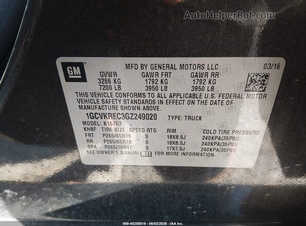 1GCVKREC3GZ249020 2016 CHEVROLET SILVERADO Black Widok komory silnika