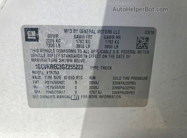 1GCVKREC3GZ255223 2016 CHEVROLET SILVERADO White ძრავის განყოფილების ხედი