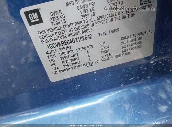 1GCVKREC4GZ102642 2016 CHEVROLET SILVERADO Синий Вид подкапотного пространства