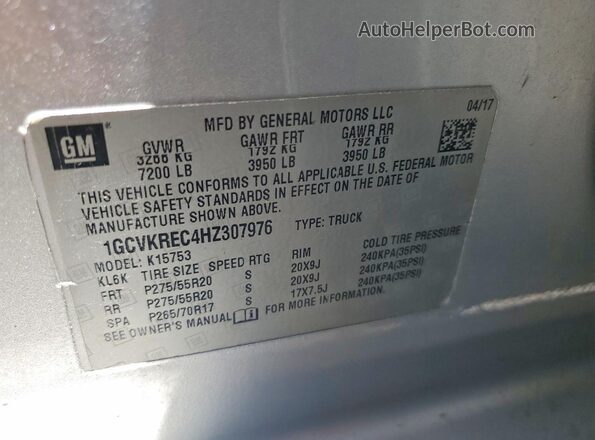 1GCVKREC4HZ307976 2017 CHEVROLET SILVERADO Silver VIN կոդի պիտակի տեսք