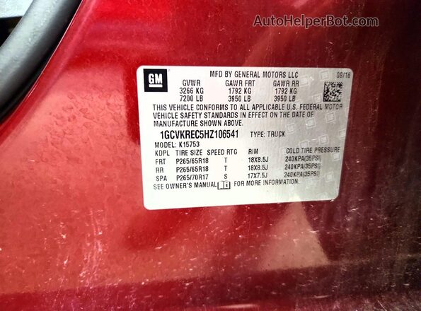 1GCVKREC5HZ106541 2017 CHEVROLET SILVERADO Red 