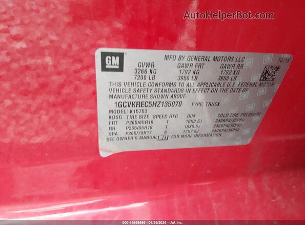 1GCVKREC5HZ135070 2017 CHEVROLET SILVERADO Red ძრავის განყოფილების ხედი