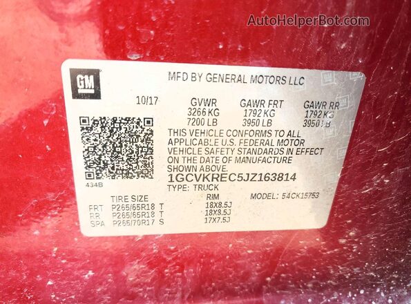 1GCVKREC5JZ163814 2018 CHEVROLET SILVERADO Красный Вид подкапотного пространства