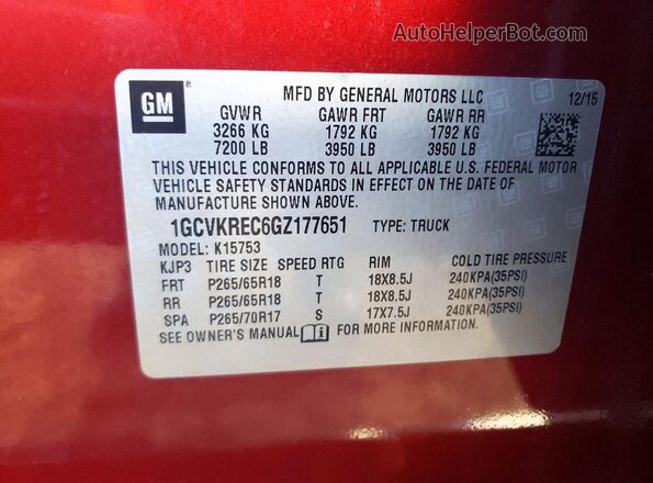 1GCVKREC6GZ177651 2016 CHEVROLET SILVERADO Red 