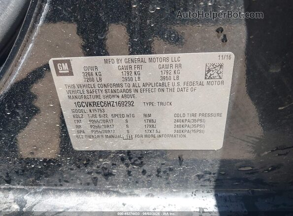 1GCVKREC6HZ169292 2017 CHEVROLET SILVERADO Black 