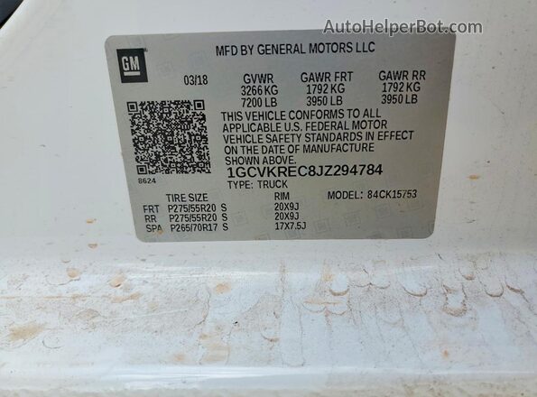 1GCVKREC8JZ294784 2018 CHEVROLET SILVERADO White 