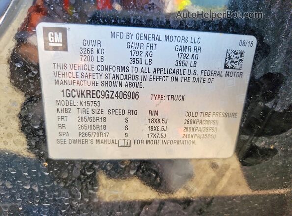 1GCVKREC9GZ406906 2016 CHEVROLET SILVERADO Black 