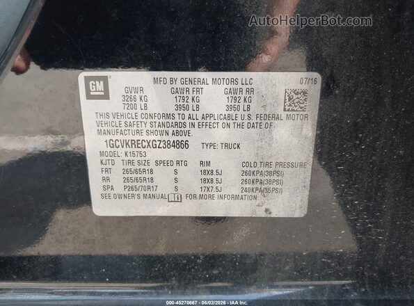 1GCVKRECXGZ384866 2016 CHEVROLET SILVERADO Black Вид підкапотного простору
