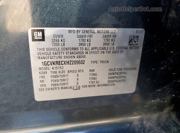 1GCVKRECXHZ209602 2017 CHEVROLET SILVERADO Gray Շարժիչի բաժամունքի տեսք