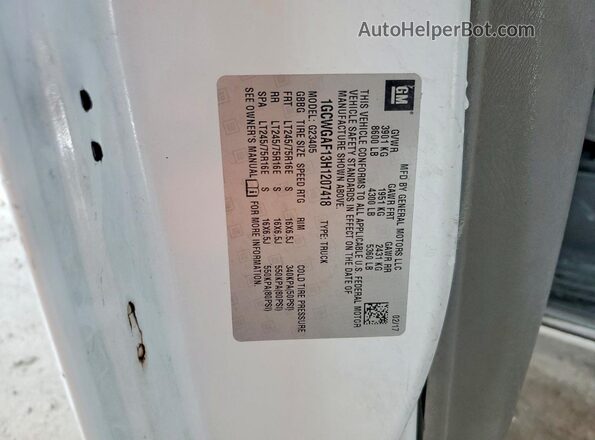 1GCWGAF13H1207418 2017 CHEVROLET EXPRESS White Вид наклейки з VIN-кодом