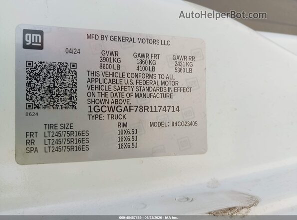 1GCWGAF78R1174714 2024 CHEVROLET EXPRESS White Engine compartment view