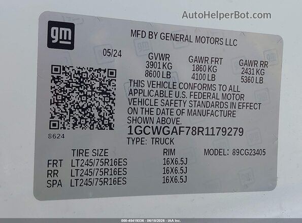 1GCWGAF78R1179279 2024 CHEVROLET EXPRESS White 