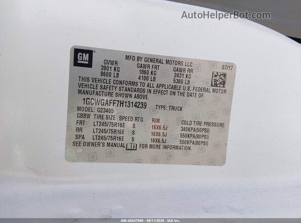 1GCWGAFF7H1314239 2017 CHEVROLET EXPRESS White 