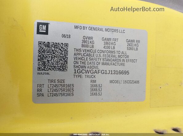 1GCWGAFG1J1316695 2018 CHEVROLET EXPRESS Yellow 