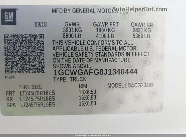 1GCWGAFG8J1340444 2018 CHEVROLET EXPRESS Белый Вид подкапотного пространства