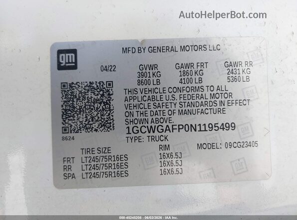 1GCWGAFP0N1195499 2022 CHEVROLET EXPRESS White Շարժիչի բաժամունքի տեսք