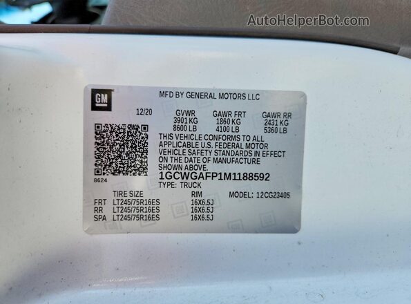 1GCWGAFP1M1188592 2021 CHEVROLET EXPRESS White VIN sticker view