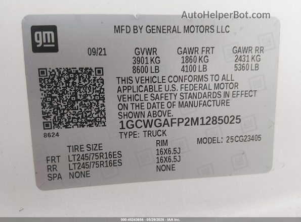 1GCWGAFP2M1285025 2021 CHEVROLET EXPRESS White Engine compartment view