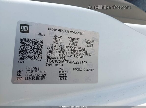 1GCWGAFP4P1222707 2023 CHEVROLET EXPRESS White Widok komory silnika