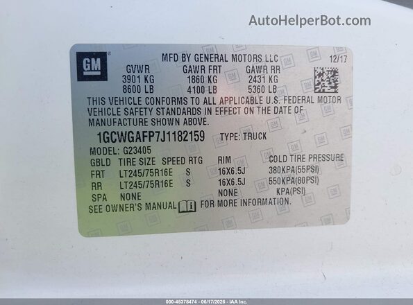 1GCWGAFP7J1182159 2018 CHEVROLET EXPRESS White Engine compartment view