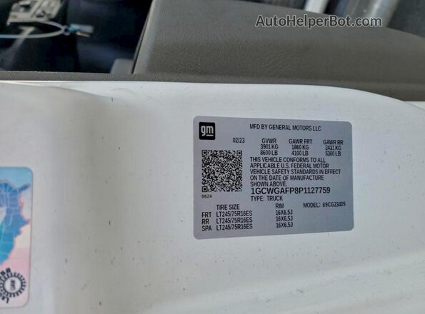 1GCWGAFP8P1127759 2023 CHEVROLET EXPRESS Белый Вид наклейки с VIN-кодом