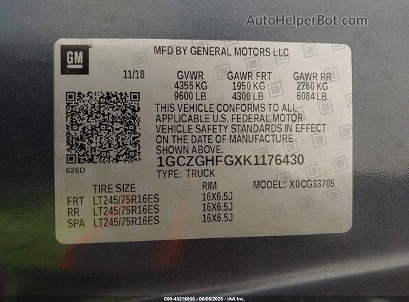 1GCZGHFGXK1176430 2019 CHEVROLET EXPRESS Gray ძრავის განყოფილების ხედი