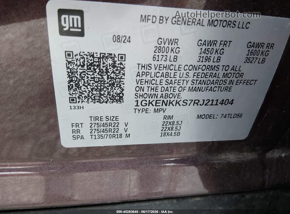 1GKENKKS7RJ211404 2024 GMC ACADIA Фиолетовый Вид подкапотного пространства