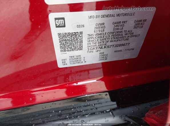 1GKENLKS7TJ289677 2026 GMC ACADIA Red Շարժիչի բաժամունքի տեսք