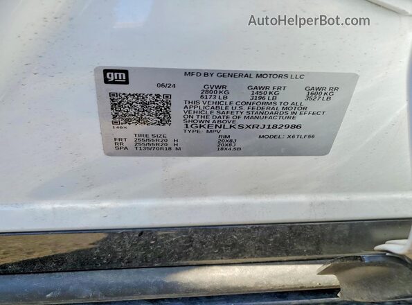 1GKENLKSXRJ182986 2024 GMC ACADIA White Вид підкапотного простору