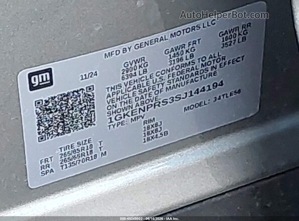 1GKENPRS3SJ144194 2025 GMC ACADIA Серый Вид подкапотного пространства