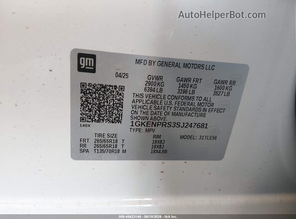 1GKENPRS3SJ247681 2025 GMC ACADIA White Widok komory silnika