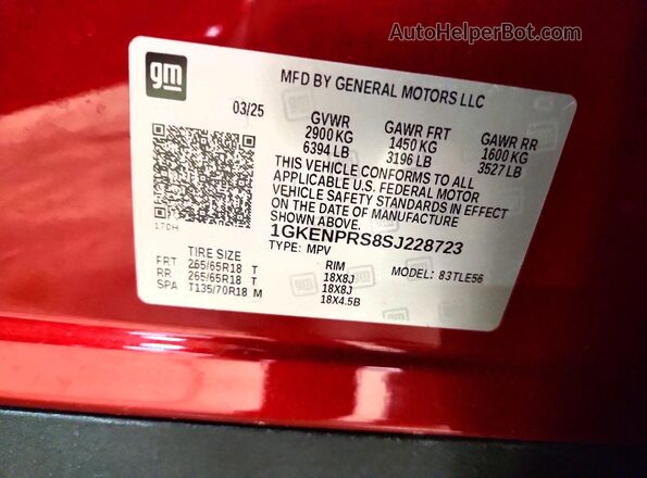 1GKENPRS8SJ228723 2025 GMC ACADIA Red Սալոնի 360 աստիճան տեսք