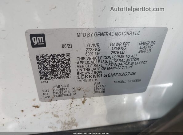 1GKKNKLS6MZ226746 2021 GMC ACADIA White Շարժիչի բաժամունքի տեսք