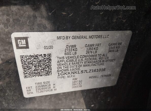 1GKKNKLS7LZ161016 2020 GMC ACADIA Black Widok komory silnika