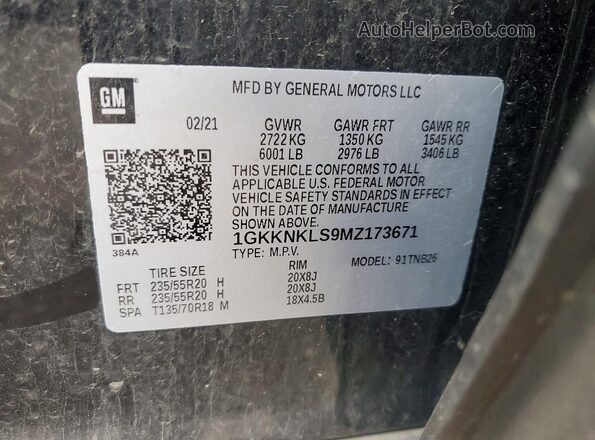 1GKKNKLS9MZ173671 2021 GMC ACADIA Black 