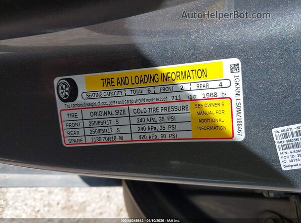 1GKKNLLS0MZ188467 2021 GMC ACADIA Gray Widok komory silnika