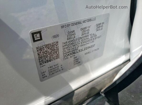 1GKKNLLS1LZ234337 2020 GMC ACADIA White Widok naklejki z numerem VIN