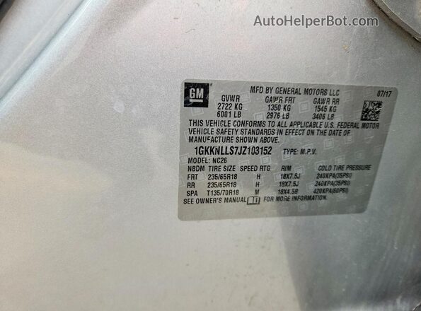 1GKKNLLS7JZ103152 2018 GMC ACADIA Silver ძრავის განყოფილების ხედი