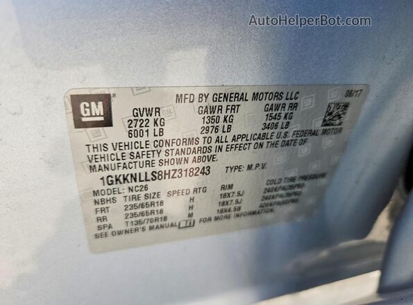 1GKKNLLS8HZ318243 2017 GMC ACADIA Silver სალონის 360-გრადუსიანი ხედი