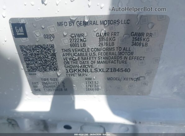 1GKKNLLSXLZ184540 2020 GMC ACADIA White Շարժիչի բաժամունքի տեսք