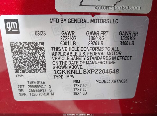 1GKKNLLSXPZ204548 2023 GMC ACADIA Red Engine compartment view