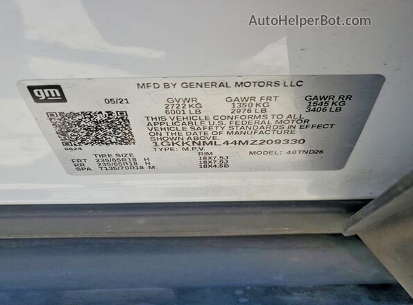 1GKKNML44MZ209330 2021 GMC ACADIA Белый Вид наклейки с VIN-кодом