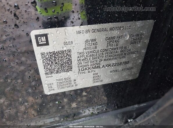 1GKKNMLAXKZ218780 2019 GMC ACADIA Black ძრავის განყოფილების ხედი