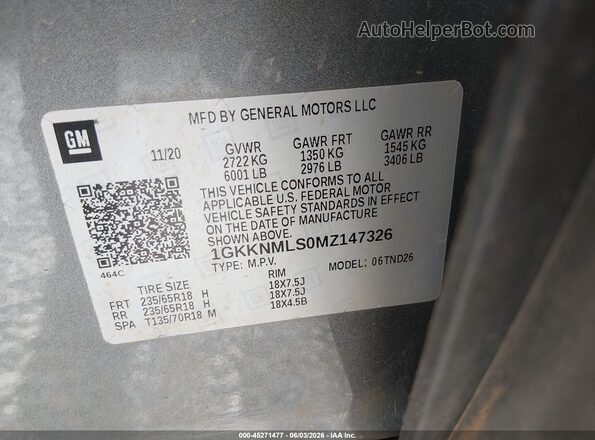 1GKKNMLS0MZ147326 2021 GMC ACADIA Silver Շարժիչի բաժամունքի տեսք
