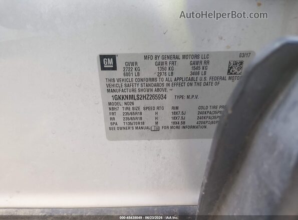 1GKKNMLS2HZ265934 2017 GMC ACADIA Silver Vista del compartimento del motor