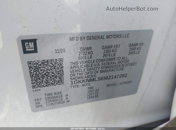 1GKKNMLS6MZ147282 2021 GMC ACADIA Белый Вид подкапотного пространства