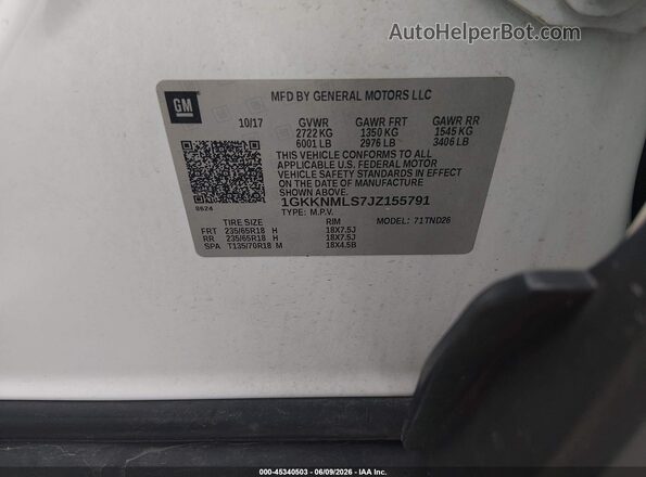 1GKKNMLS7JZ155791 2018 GMC ACADIA White Engine compartment view