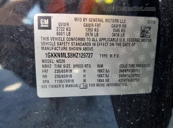 1GKKNMLS8HZ129727 2017 GMC ACADIA Black 360 interior view